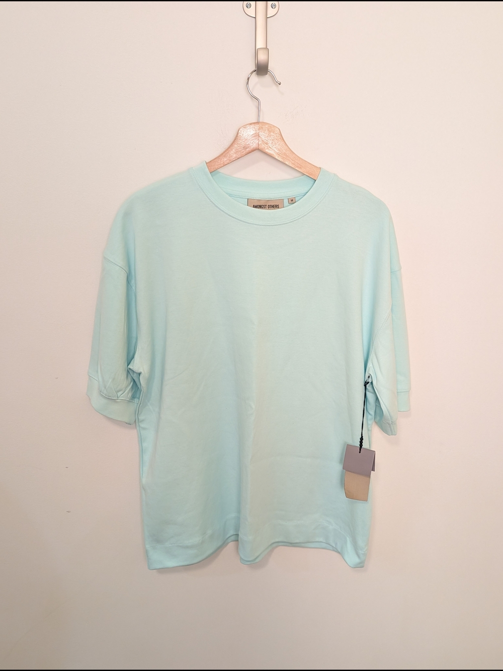 Amongst Others Aqua Drop Shoulder Boxy Fit Crew Neck Cotton Blend Tee Men's M